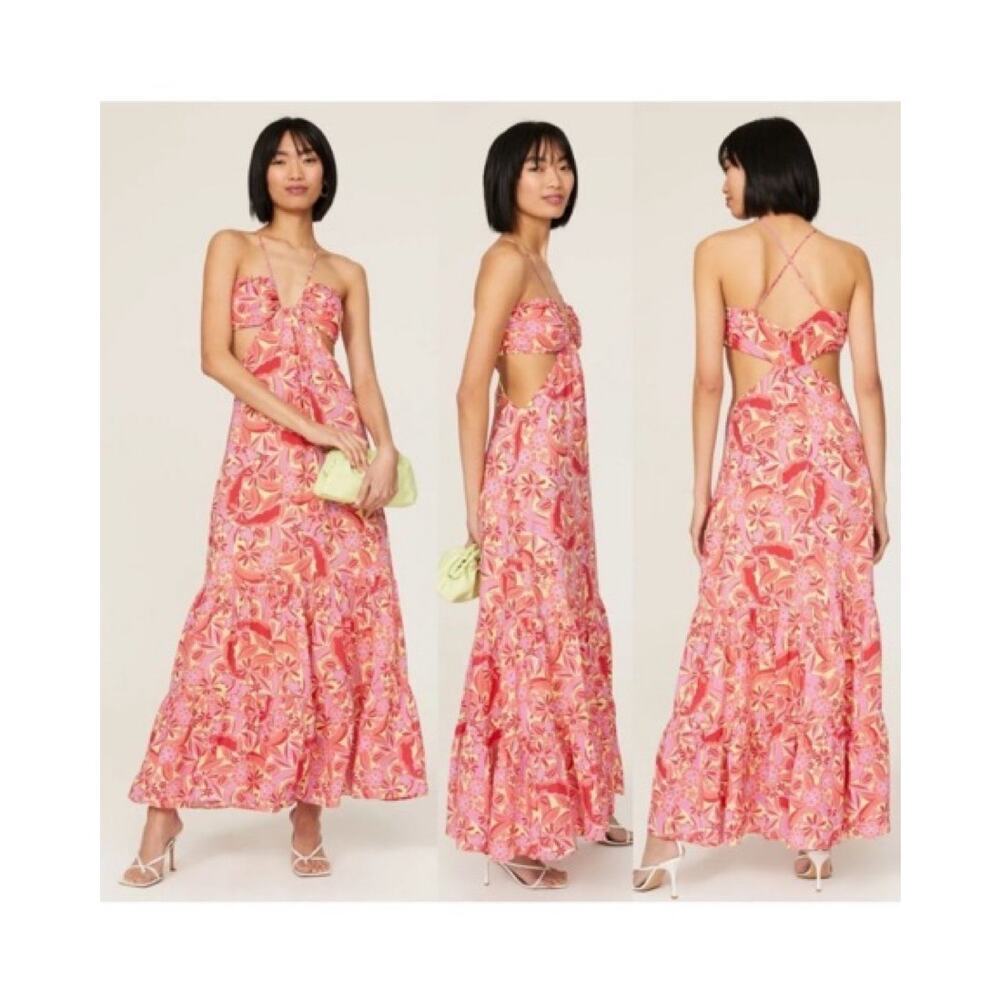 Nicole Miller Fearless Floral Maxi Dress size Small Pink Multi